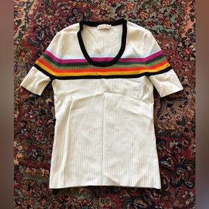 Tory Burch stretchy white and rainbow tee